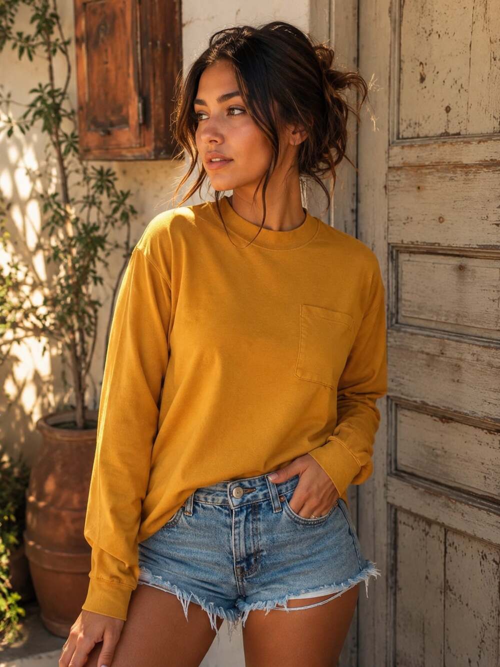 James River Traders Vintage Yellow Mock Neck Women’s Med Long Sleeve T-Shirt